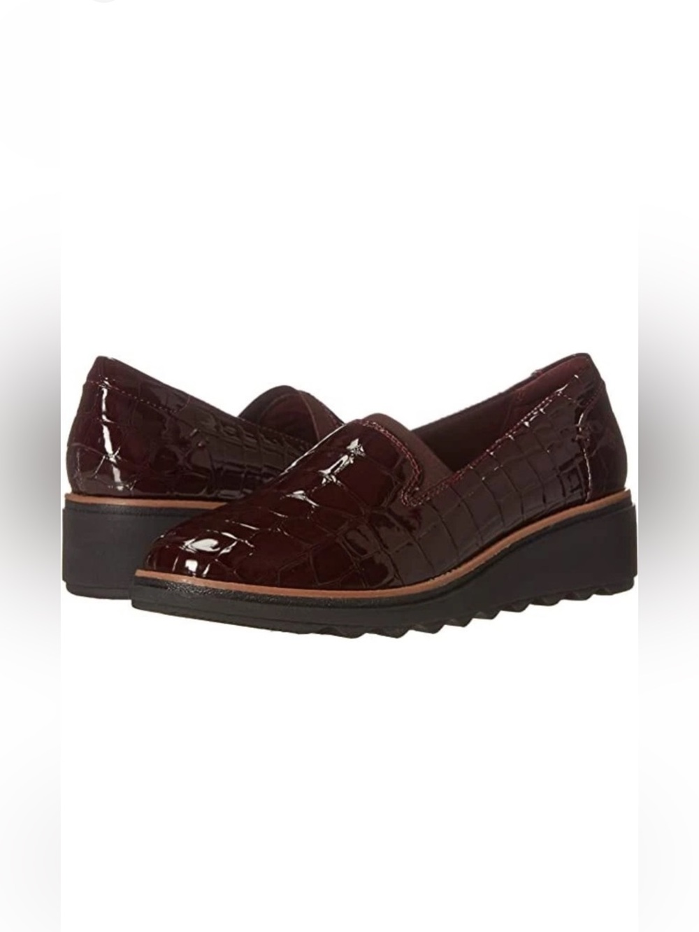 🛍️ NWT Clarks Sharon Dolly Women’s Loafers – Burgundy Croc Patent